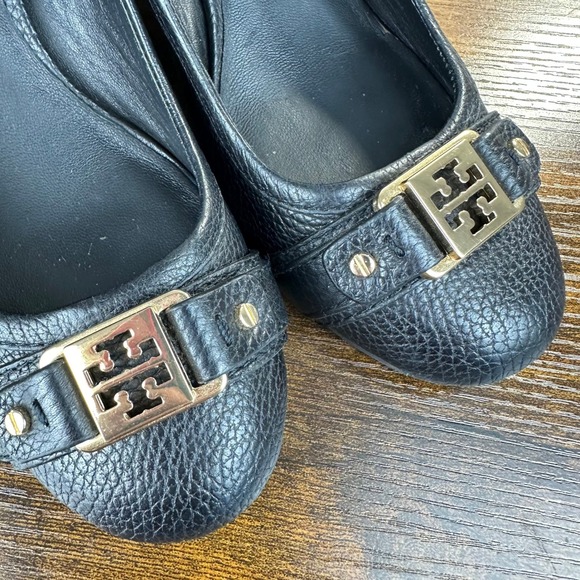 Tory Burch Natalya Pebbled Leather Wedge Heels Black Size‎ 7.5 - Picture 8 of 10